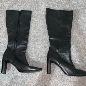 Anne Klein Women's Black Leather Tall Boots